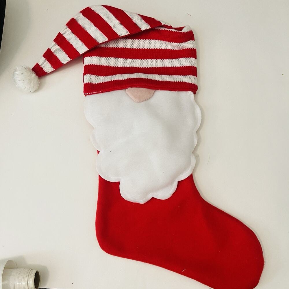 Santa in Striped Hat Christmas Stocking Red‎ Christmas Gift Stockings 15”